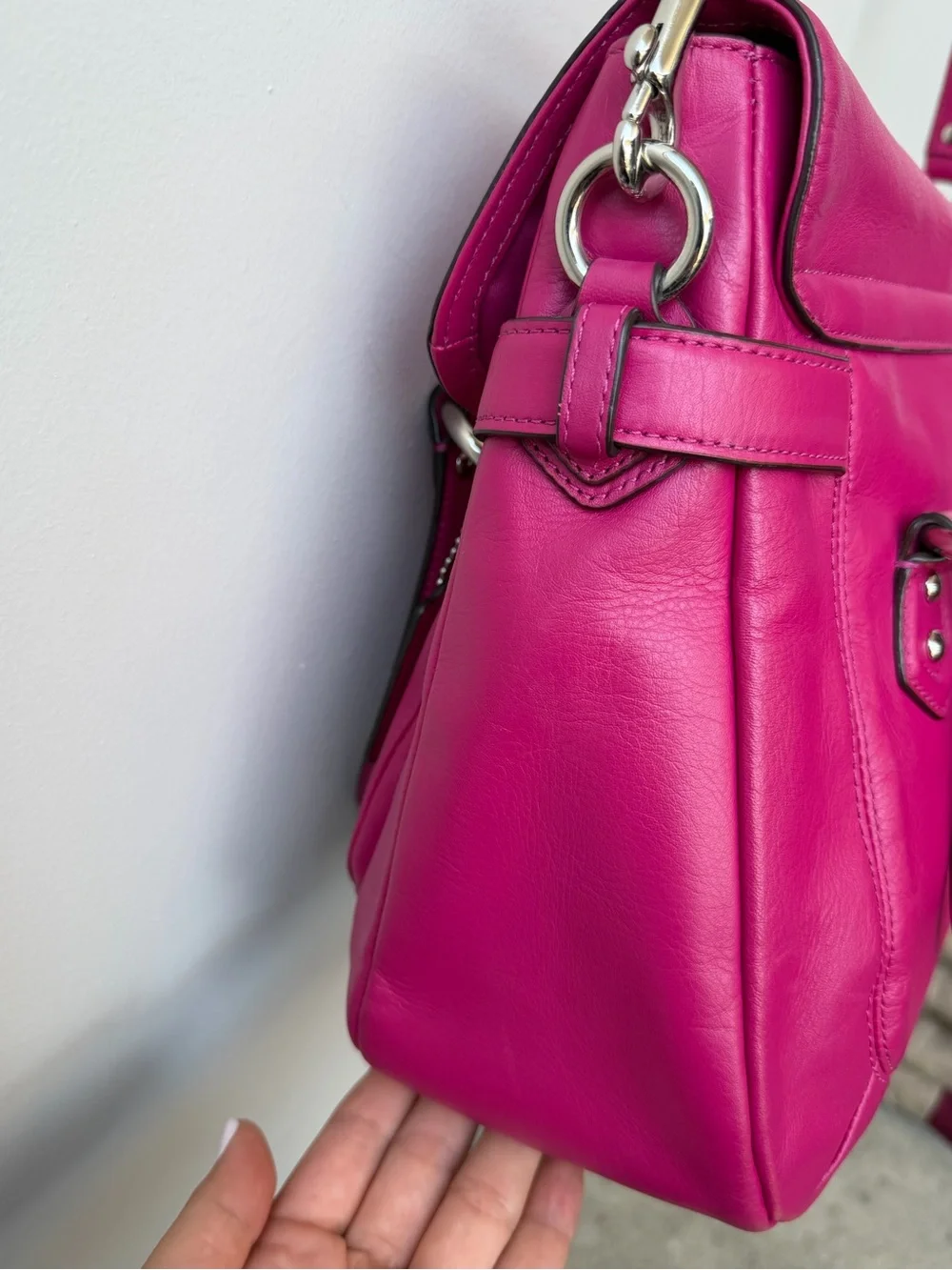 Coach Taylor Leather Satchel Shoulder Bag Crossbody Fuchsia Pink - Style F28627